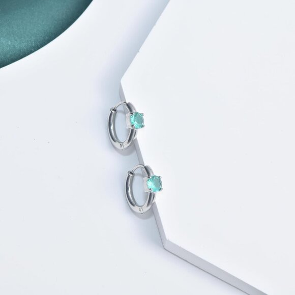 Women’s December Birthstone Cubic Zirconia Hoop Earrings, Small 12mm Stainless S - Picture 6 of 8